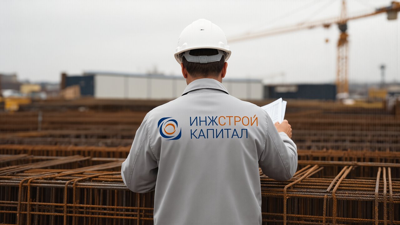 Инженер с журналом контроля у арматурного каркаса
