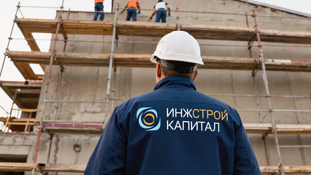 Штукатурные работы на фасаде в строительных лесах